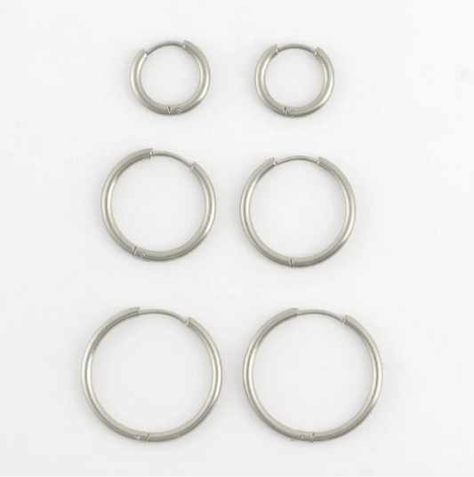 Narelle Waterproof Classic Hoop Earrings Trio in Silver