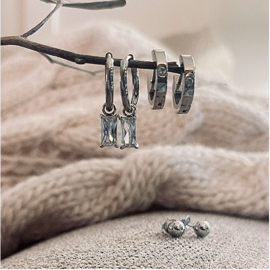 Narelle Waterproof Charm Hoop Earrings Trio in Silver