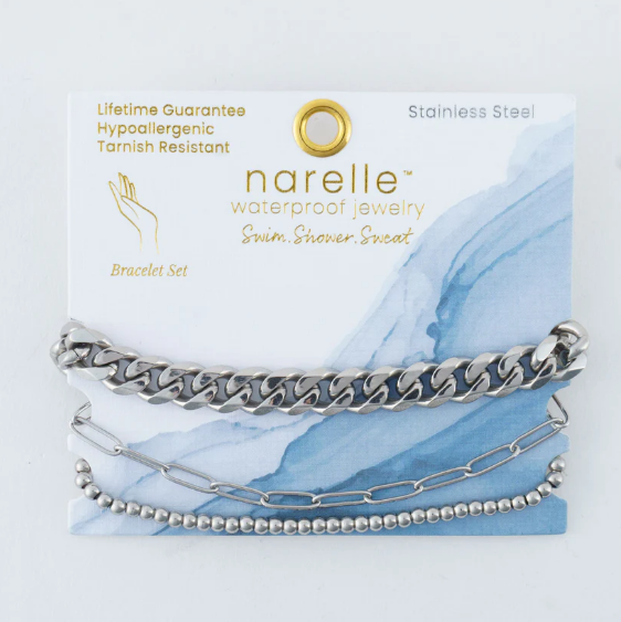 Narelle Waterproof Curb Chain Bracelet Set in Silver