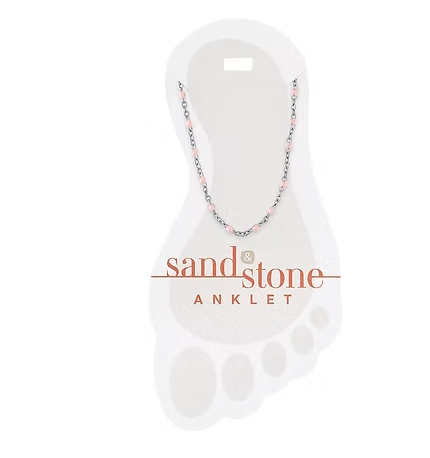 Silver Petite Pink Beaded Chain Sand & Stone Anklet