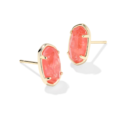 Kendra Scott Grayson Stone Stud Earrings in Gold Papaya Iridescent Mother of Pearl
