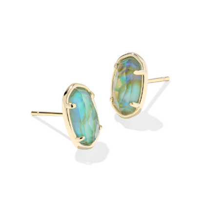 Kendra Scott Grayson Stone Stud Earrings in Gold Deep Aqua Illusion