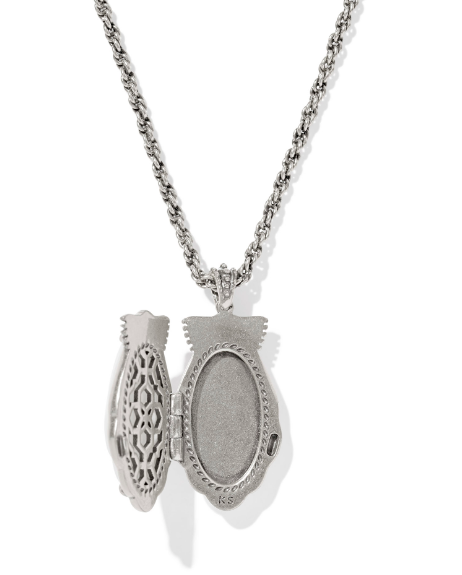 Kendra Scott Alexa Locket Short Necklace in Vintage Silver Ivory Mother of Pearl