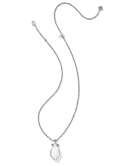 Kendra Scott Alexa Locket Short Necklace in Vintage Silver Ivory Mother of Pearl