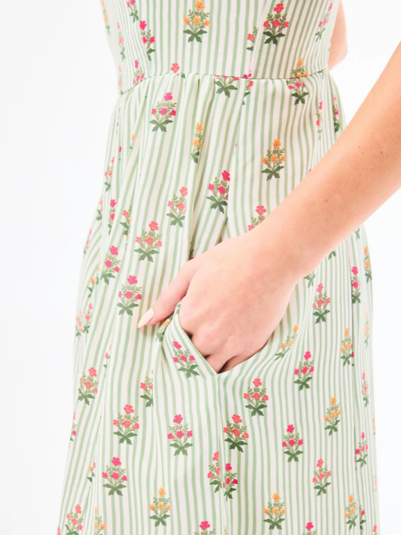 64467 Mary Square The Alexi Dress in Cottage Stripes Green