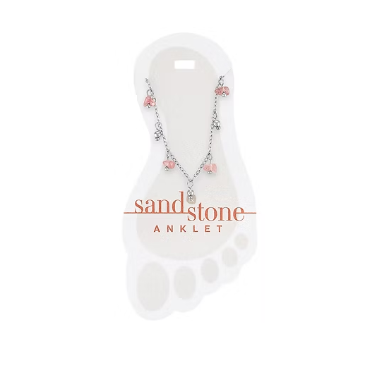 Silver Pink Natural Beaded Sand & Stone Anklet
