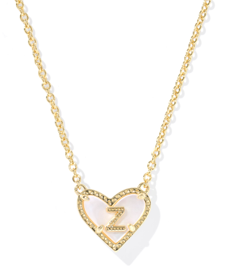Kendra Scott Heart Letter Short Necklace in Gold Ivory Mother of Pearl