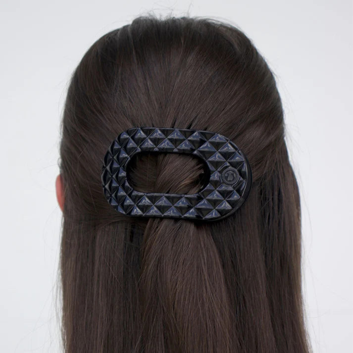 Teleties Quilted Medium Flat Round Hair Clip - Jet Black