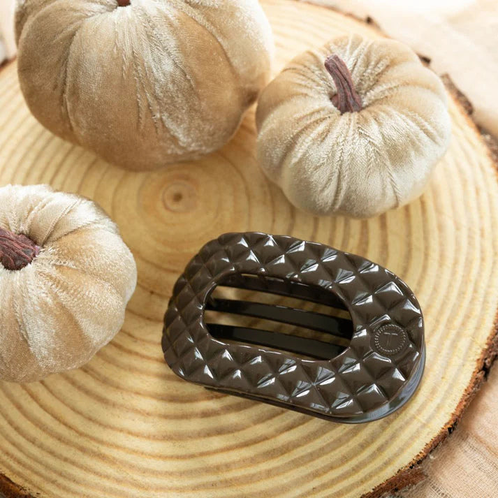 Teleties Quilted Medium Flat Round Hair Clip - Truly Taupe