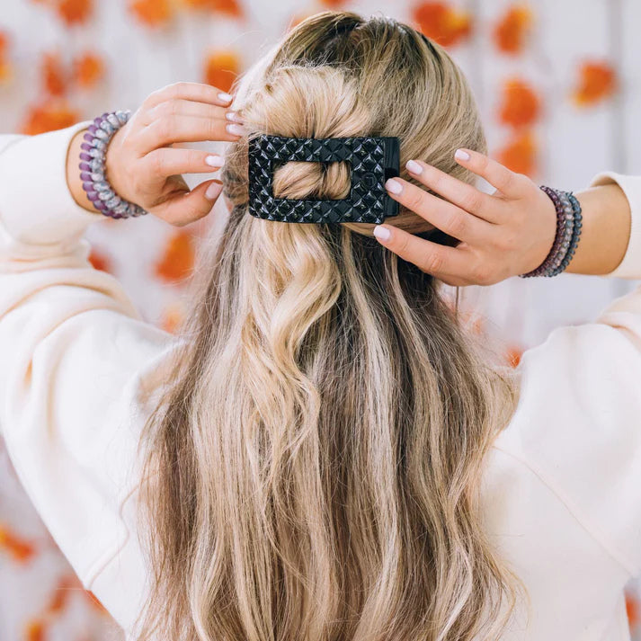 Teleties Quilted Medium Flat Rectangle Hair Clip - Jet Black