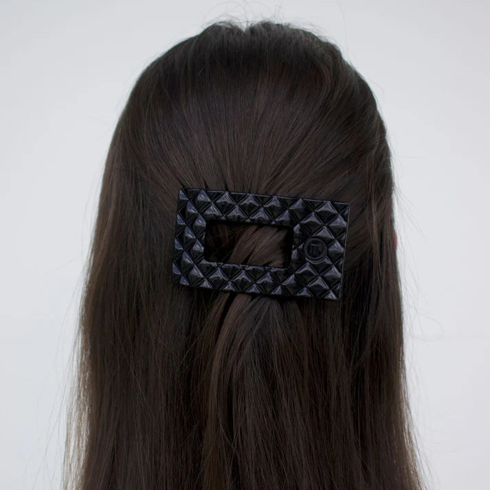 Teleties Quilted Small Flat Rectangle Hair Clip - Jet Black