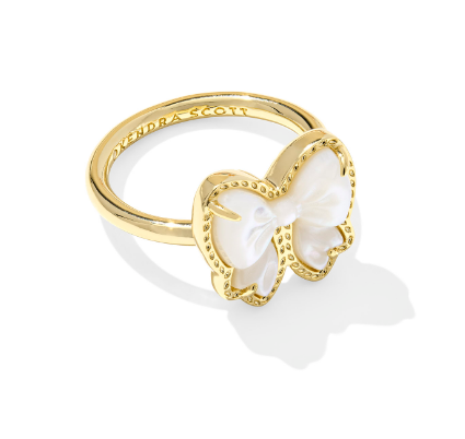 9608886512 Kendra Scott Haley Bow Ring in Gold Ivory Mother of Pearl