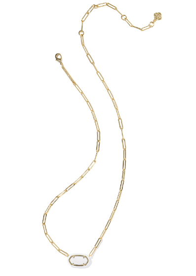 Kendra Scott Elisa Enamel Frame Paperclip Necklace in Gold White Mother Of Pearl