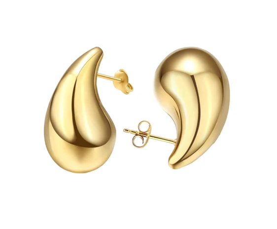 Sterling Silver Gold Tone Puffed Teardrop Earrings