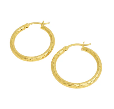 Sterling Silver Gold Plated 30mm Round Diamond Cut Hoop Earrings