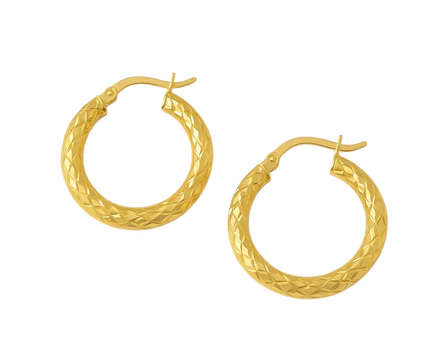Sterling Silver Gold Plated 20mm Round Diamond Cut Hoop Earrings