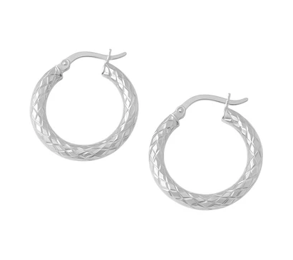 Sterling Silver Silver Tone 20mm Round Diamond Cut Hoop Earrings