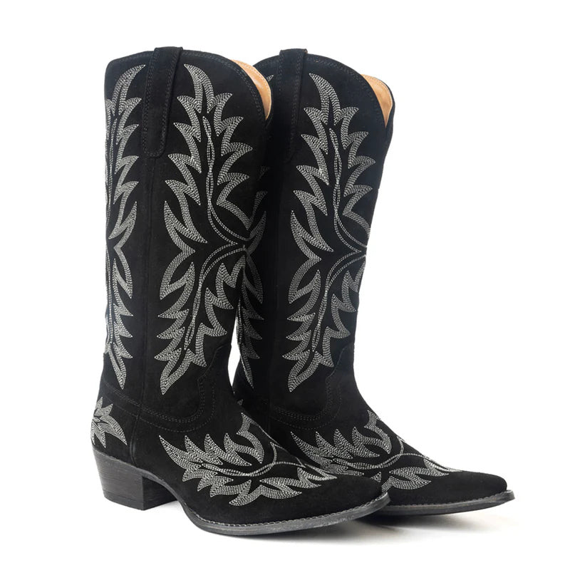 Myra Bag Midnight Trail Embroidered Leather Boots in Shadow Black