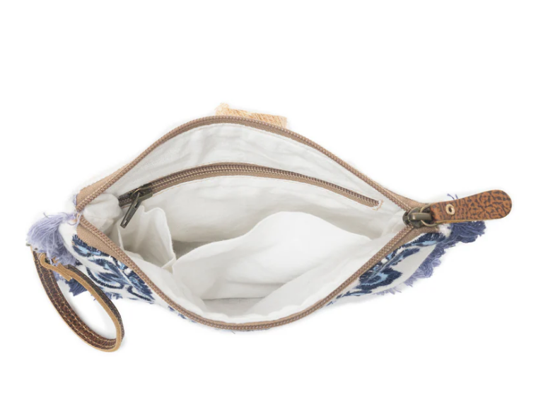 Myra Bag Mynora Sky Embroidered Pouch In Artisanal Blue