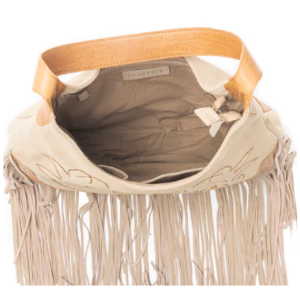 Myra Bag Sage Whisper Fringe Leather Bag in Beige