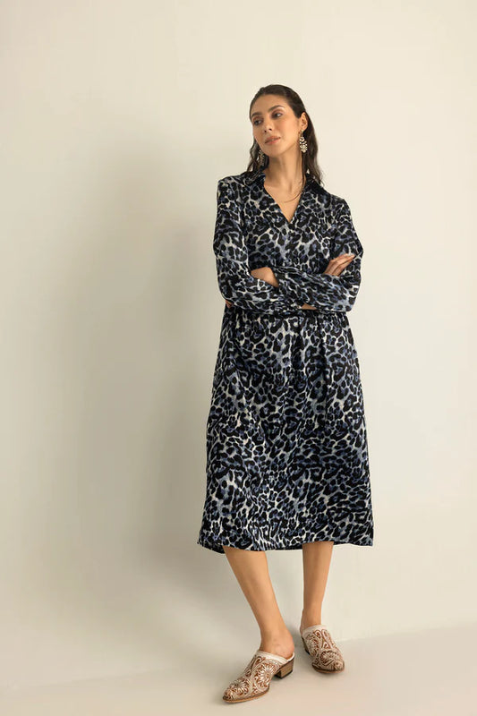 Myra Palm Theory with Animal Print Maxi Dress in Twilight Navy