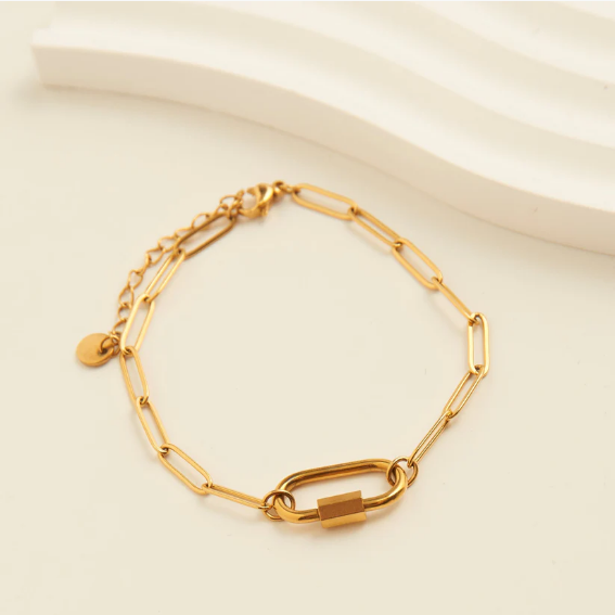 Narelle Waterproof Gold Paperclip Chain Carabiner Bracelet