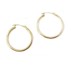10K White Gold 25mm/2mm Tubular Hoop Earrings