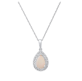 10K White Gold 9x6 Pear Opal & 40 Diamond Necklace