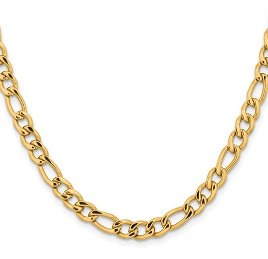 Stainless Steel Polished Yellow IP-Plated 5.3mm 20" Figaro Chain