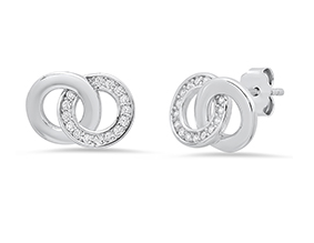 Sterling Silver Double Circle Cubic Zirconia Earrings