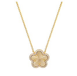 Sterling Silver Gold Plated Cubic Zirconia Clover Necklace - 18"