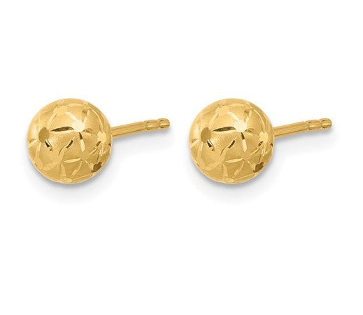 10K Yellow Gold Polished & Satin Diamond Cut Ball Post Earrings