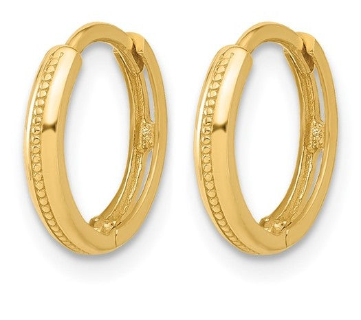 10K Yellow Gold Polished & Textured Huggie Hoop Earrings