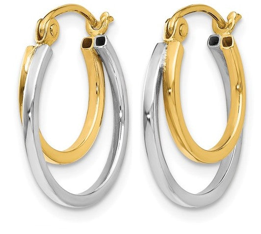10K Tow Tone Polished Hinged 17mm Double Hoop Earrings