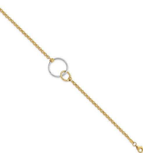 10K Two Tone Polished Interlocking Circles Link Bracelet - 7.5"