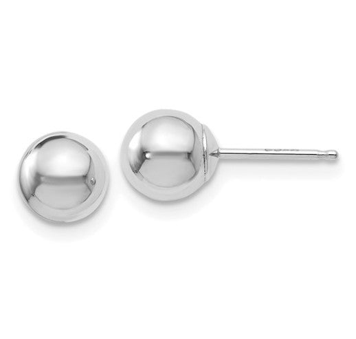 14K White Gold Polished 6mm Ball Post Earrings