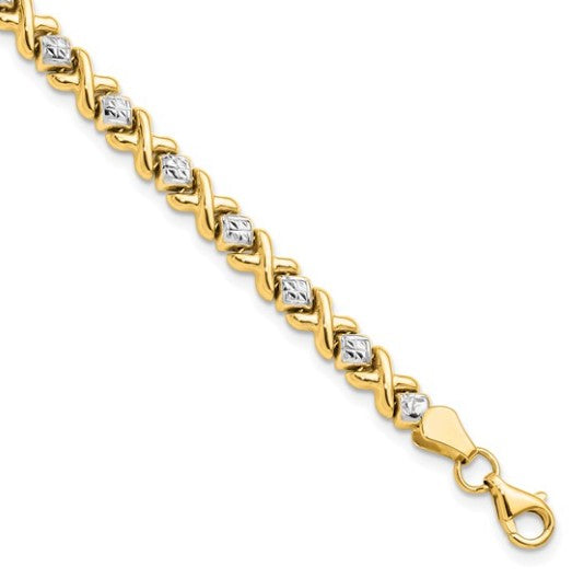10K Yellow Gold with Rhodium Diamond Cut Bracelet - 7"