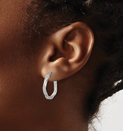 Sterling Silver Rhodium Plated Twisted Hoop Earrings