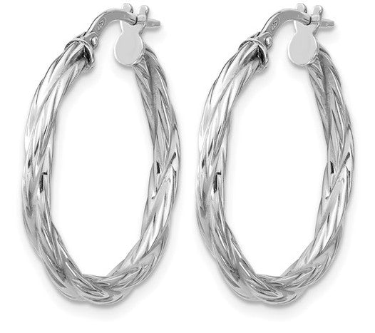Sterling Silver Rhodium Plated Twisted 25mm Hoop Earrings