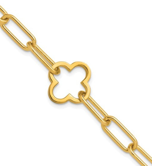Sterling Silver Gold Plated Clover Fancy Link Bracelet