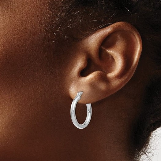 Sterling Silver Rhodium Polished Hinged 19mm Hoop Earrings