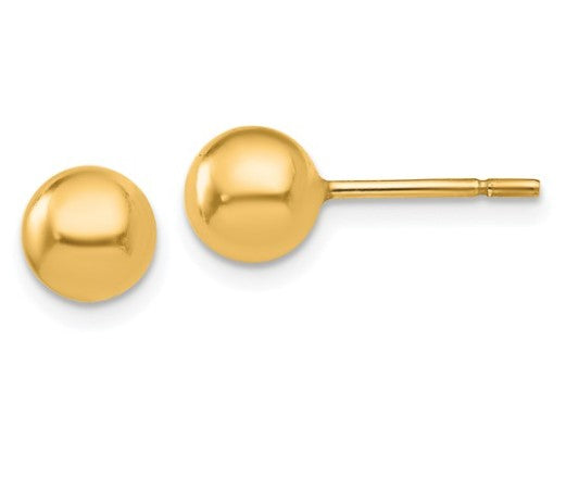 Sterling Silver Gold Plated 6mm Polished Ball Post Earrings