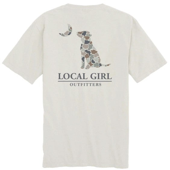 Local Girl Forest Camo Flora Dog & Moon Short Sleeve T-Shirt in Silver