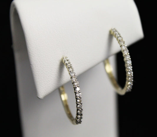 10K Yellow Gold Diamond Hoop Earrings - .50CT