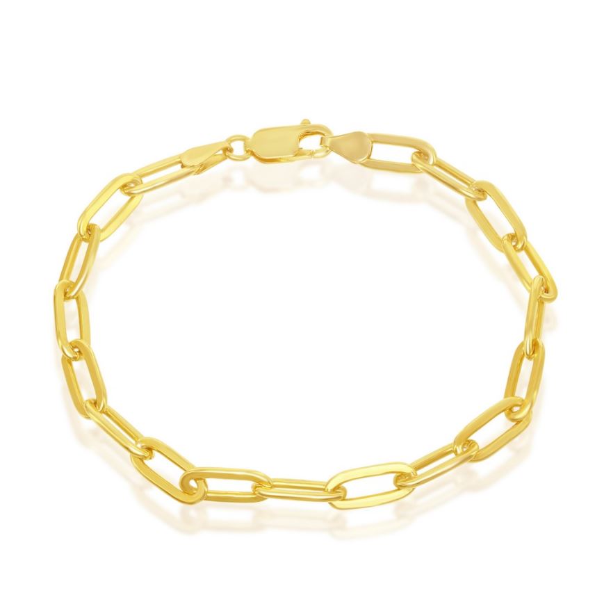 Sterling Silver Gold Plated 4mm Paper Clip Bracelet - 8"