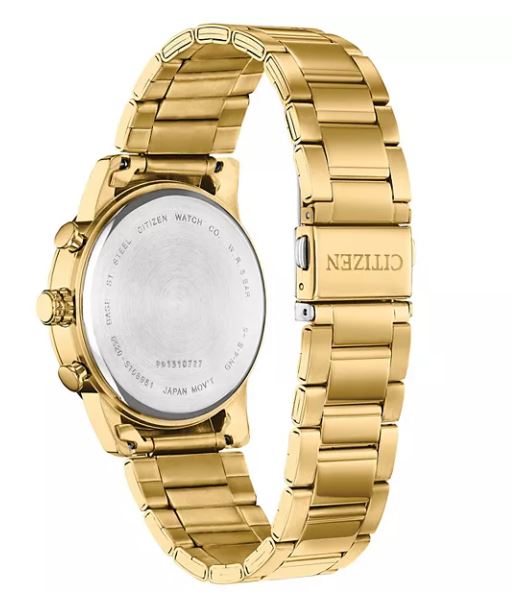 Mens Gold Tone Stainless Steel Chronograph Citizen Quartz Watch