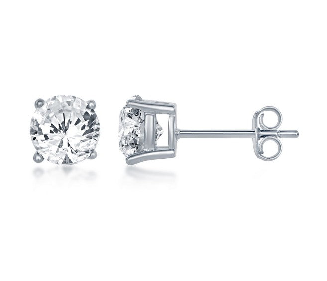 Sterling Silver 6mm Crystal April Birthstone Earrings