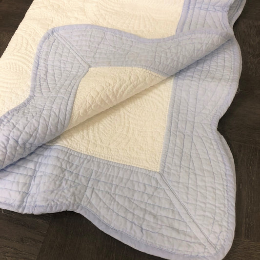 Baby Quilt - White With Blue Trim