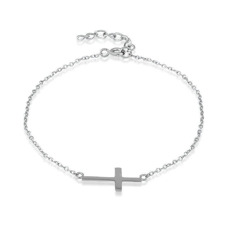 Sterling Silver Sideways Cross Bracelet