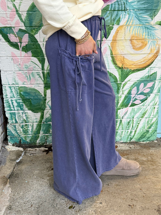 EB57028 Easel WASHED TERRY PANT BLUE Ginny Pant